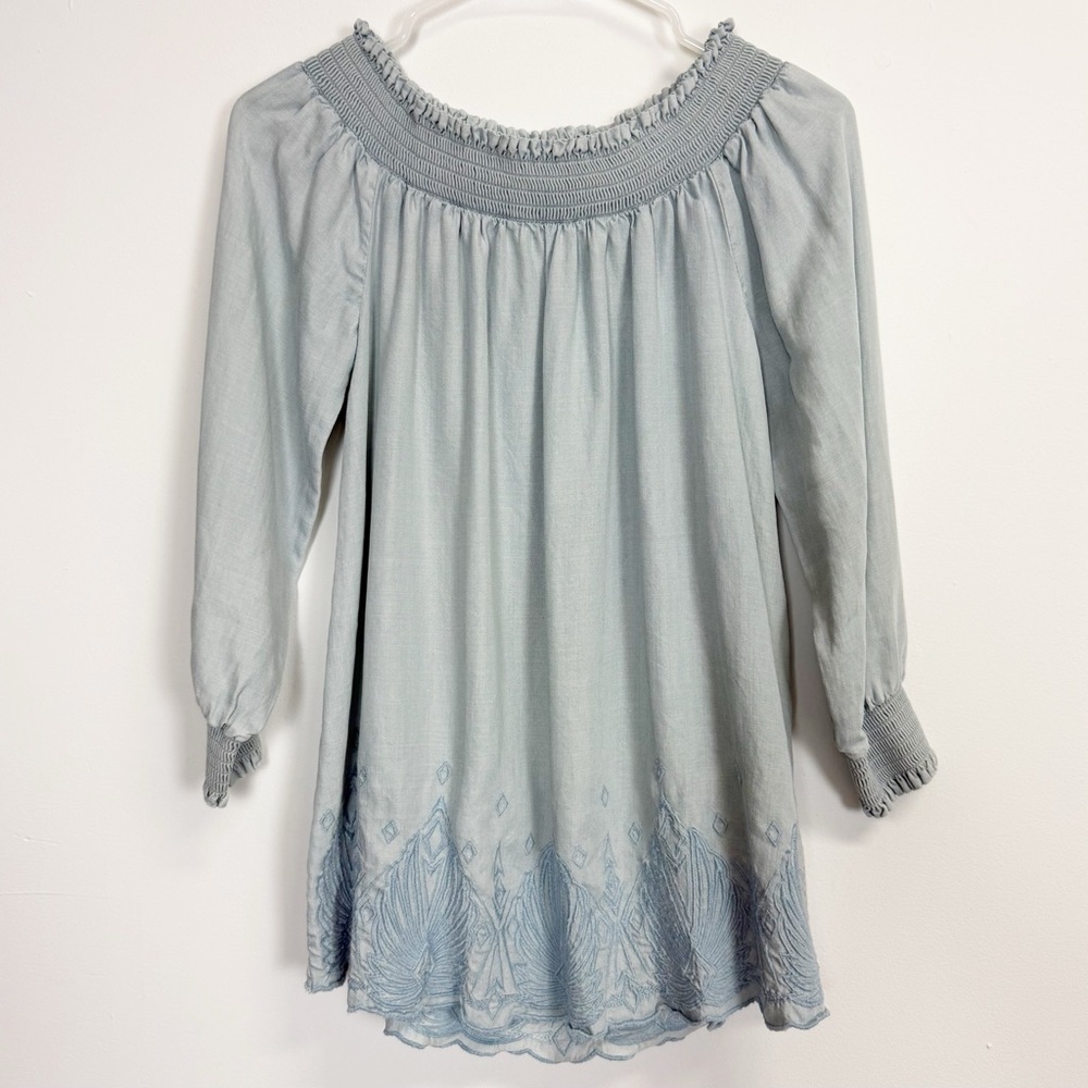 Sass & Bide Blouse Womens US  4 Blue Stretch Embroidered Lyocell Blend